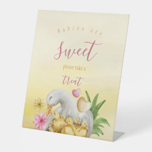 Little Sweet Heart Yellow mammie Duck & Baby showe Reclamebord Met Voetstuk