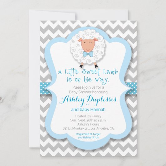 Little Sweet Lamb Boy Baby shower Invitation Kaart (Voorkant)