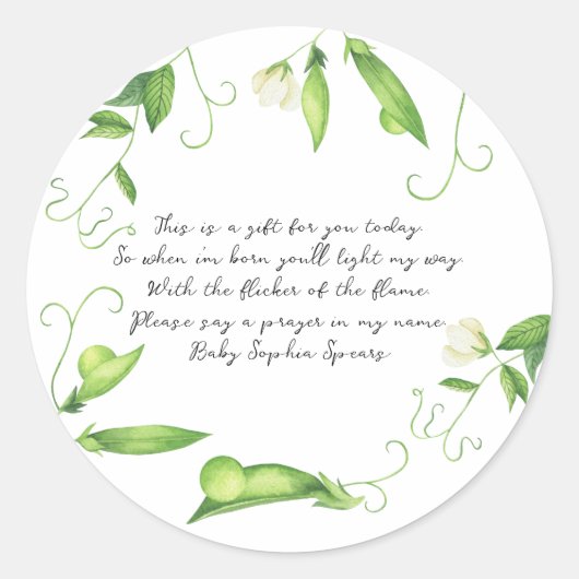 Little Sweet Pea Baby Shower Prayer Baby Ronde Sticker (Voorkant)