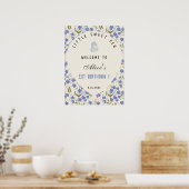 Little Sweet Pea Blue en Cream 1e verjaardag Poster (Keuken)