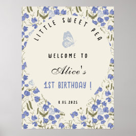 Little Sweet Pea Blue en Cream 1e verjaardag Poster