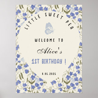 Little Sweet Pea Blue en Cream 1e verjaardag Poster
