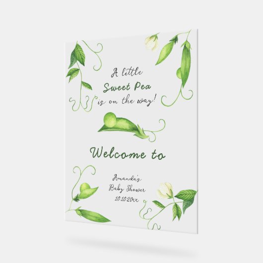 Little Sweet Pea Welcome Baby Shower Acryl Bord (Hoek)