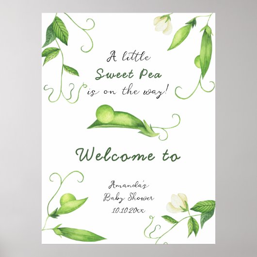 Little Sweet Pea Welcome Baby shower Poster (Voorkant)