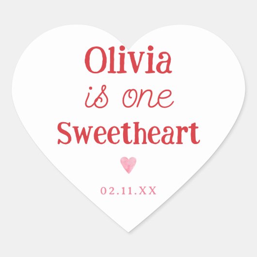 Little Sweetheart 1e verjaardagsfeestje Hart Sticker (Voorkant)