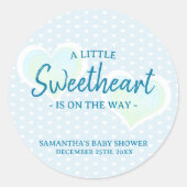 Little Sweetheart Baby shower Blue Ronde Sticker (Voorkant)
