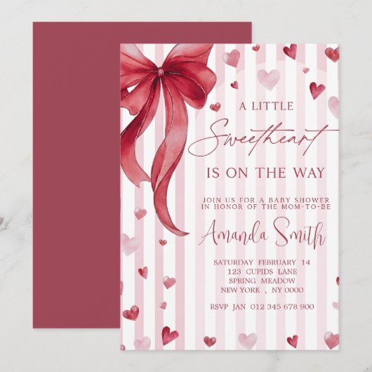 Little Sweetheart Baby Shower Bow Invitation Kaart (Voorkant / Achterkant)