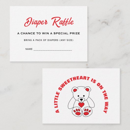 Little Sweetheart Baby shower Luier Raffle Naam Informatiekaartje (Voorkant / Achterkant)