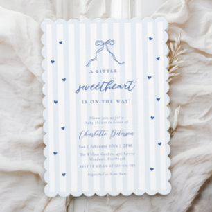 Little Sweetheart Blauwe Strik Baby Shower Uitnodi Kaart