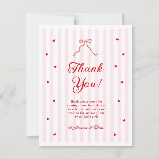 Little Sweetheart Bow Baby Shower Bedankkaart (Voorkant)