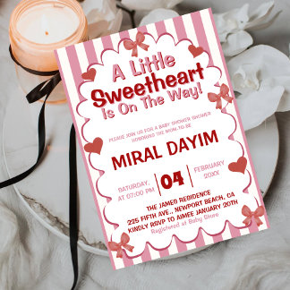 Little Sweetheart Bow Baby Shower Invitation Kaart