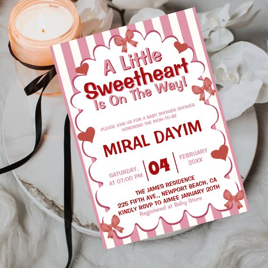 Little Sweetheart Bow Baby Shower Invitation Kaart