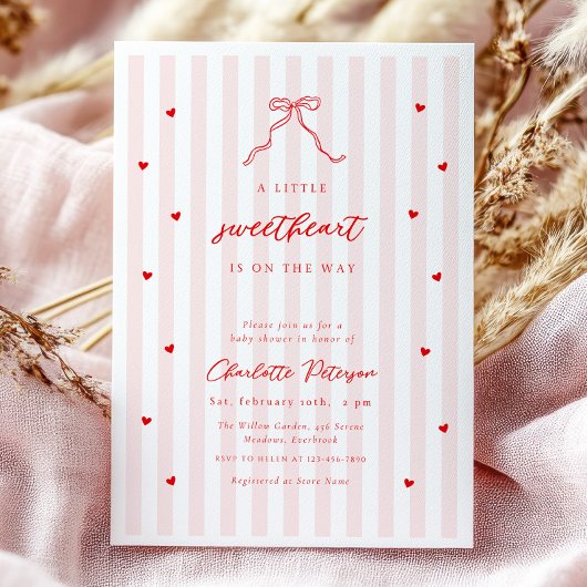 Little Sweetheart Bow Baby Shower Invitation Kaart