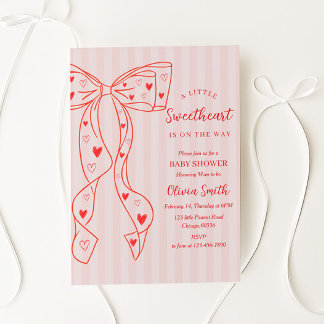 Little Sweetheart Bow Baby Shower Invitation Kaart