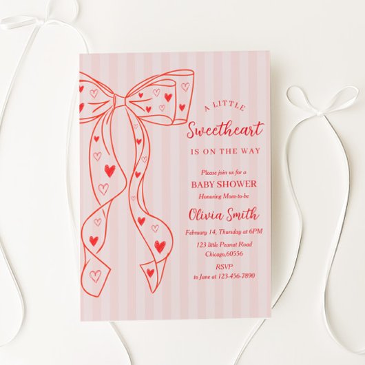 Little Sweetheart Bow Baby Shower Invitation Kaart