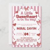 Little Sweetheart Bow Baby Shower Invitation Kaart (Voorkant)