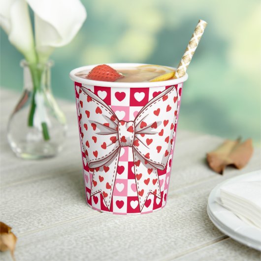 Little Sweetheart Bow hart geblokt Paper Cup Papieren Bekers (Insitu)