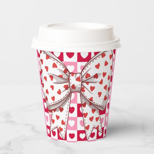 Little Sweetheart Bow hart geblokt Paper Cup Papieren Bekers (Voorkant)