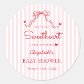 Little Sweetheart Bow Valentine's Baby Shower Ronde Sticker (Voorkant)