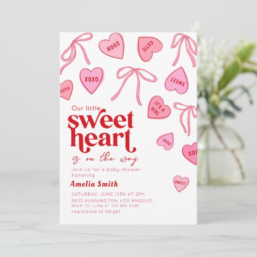 Little Sweetheart Candy Hearts Baby shower Kaart (Staand voorkant)