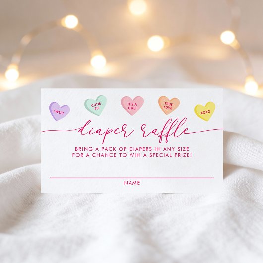 Little Sweetheart Candy Hearts Diaper Raffle Informatiekaartje
