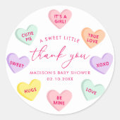 Little Sweetheart Candy Hearts Thank You Ronde Sticker (Voorkant)
