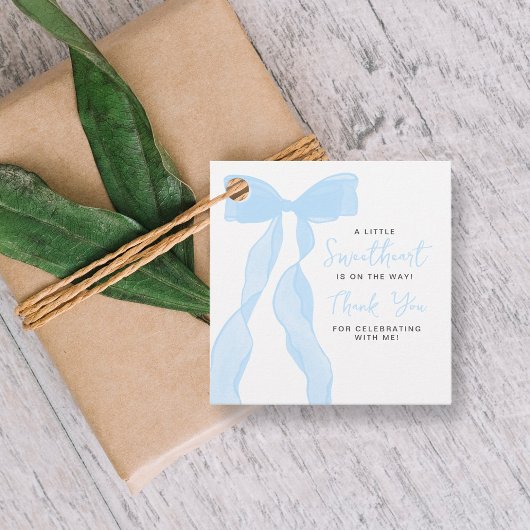 Little Sweetheart Elegant Blue Bow Baby Shower Bedankjes Labels