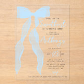 Little Sweetheart Elegant Blue Bow Birthday Party Acryl Uitnodigingen (Voorkant)