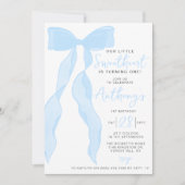 Little Sweetheart Elegant Blue Bow Birthday Party Kaart (Voorkant)