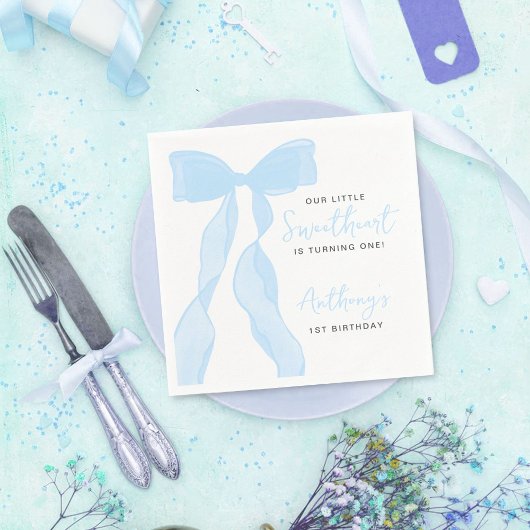 Little Sweetheart Elegant Blue Bow Birthday Party Servet