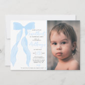 Little Sweetheart Elegant Blue Bow Birthday Photo Kaart (Voorkant)