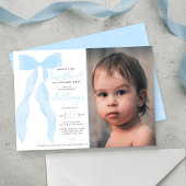 Little Sweetheart Elegant Blue Bow Birthday Photo Kaart