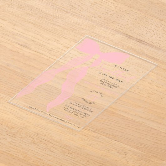 Little Sweetheart Elegant Pink Bow Baby Shower Acryl Uitnodigingen (Laagn)