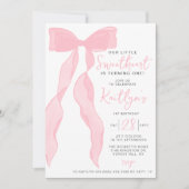 Little Sweetheart Elegant Pink Bow Birthday Party Kaart (Voorkant)