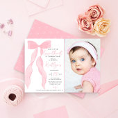 Little Sweetheart Elegant Pink Bow Birthday Photo Kaart