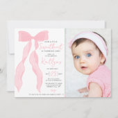 Little Sweetheart Elegant Pink Bow Birthday Photo Kaart (Voorkant)