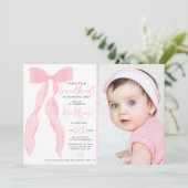 Little Sweetheart Elegant Pink Bow Birthday Photo Kaart (Staand voorkant)