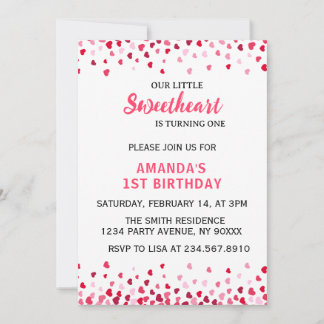 Little Sweetheart First Birthday Invitation Kaart