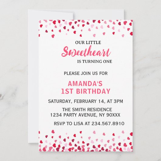 Little Sweetheart First Birthday Invitation Kaart (Voorkant)
