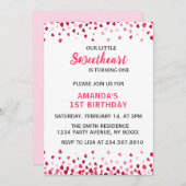 Little Sweetheart First Birthday Invitation Kaart (Voorkant / Achterkant)