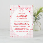 Little Sweetheart First Birthday Invitation. Kaart (Staand voorkant)