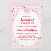 Little Sweetheart First Birthday Invitation. Kaart (Voorkant / Achterkant)