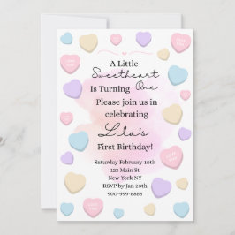 Little Sweetheart First Birthday Party Invitation Kaart