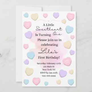 Little Sweetheart First Birthday Party Invitation Kaart