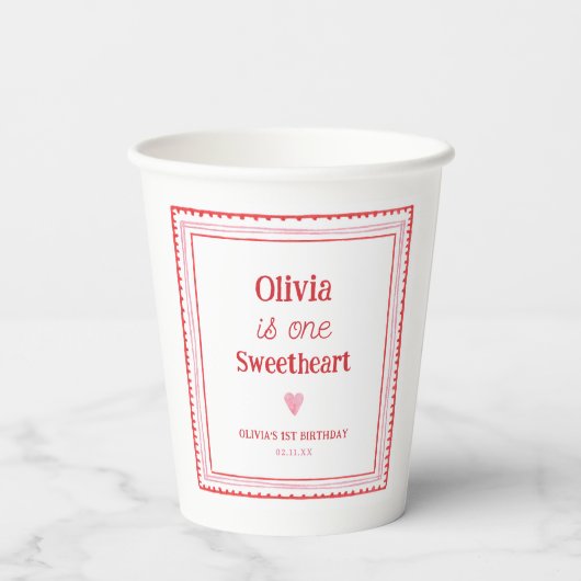 Little Sweetheart Girl 1st Birthday Party Papieren Bekers (Achterkant)