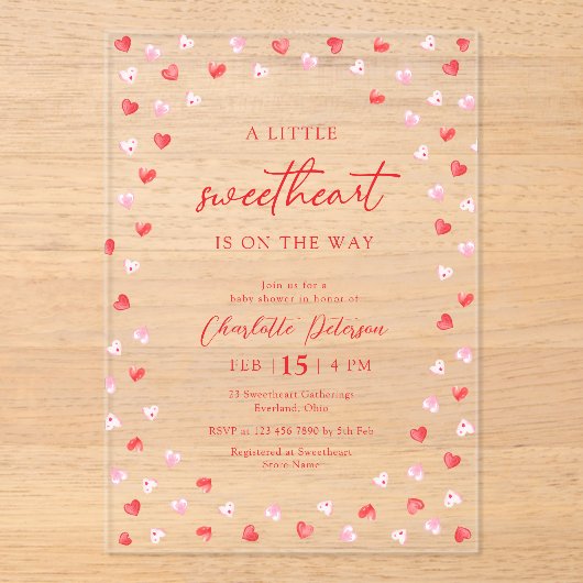 Little Sweetheart Girl Baby Shower Invitation Acryl Uitnodigingen (Voorkant)