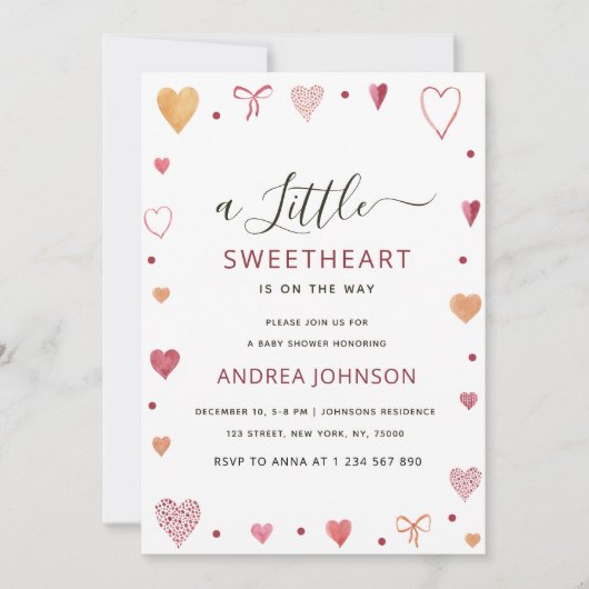 Little Sweetheart Girl Baby shower Invitation Save The Date (Voorkant)
