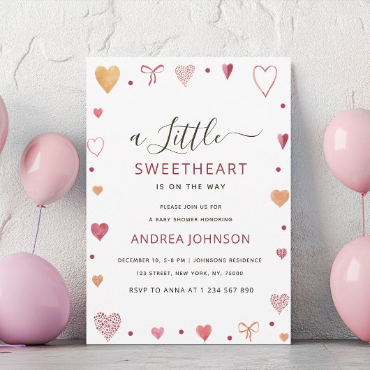 Little Sweetheart Girl Baby shower Invitation Save The Date