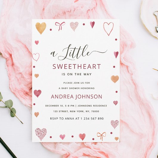 Little Sweetheart Girl Baby shower Invitation Save The Date