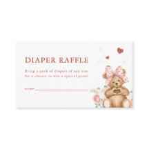 Little Sweetheart Heart Bear Diaper Raffle Card